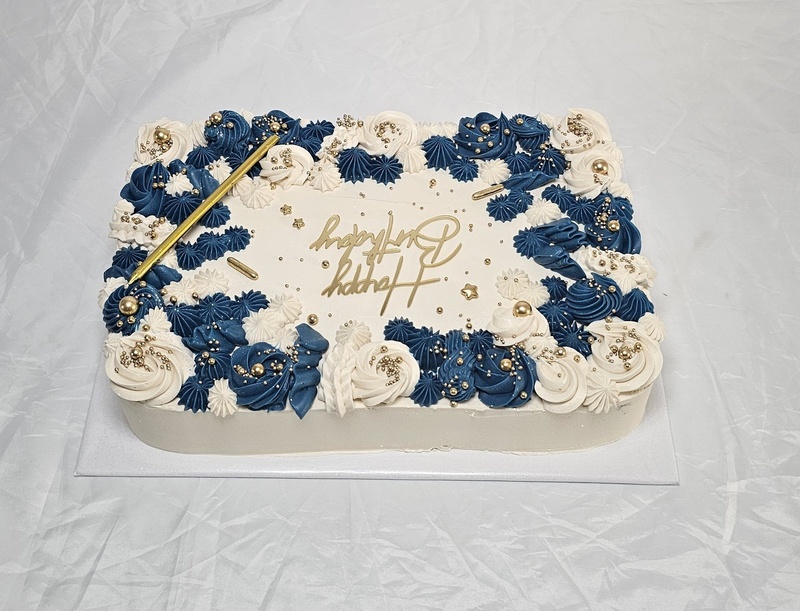 Blue & Ivory Rosettes Sheet Cake, a bespoke Gourmet Cake by Cakes Designs 3NL