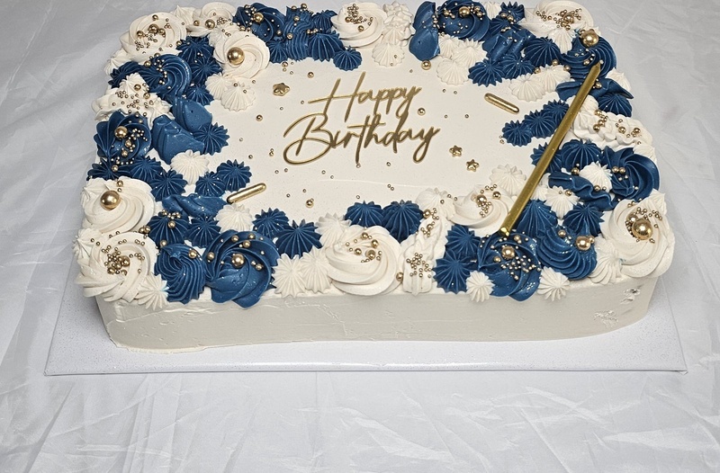 Blue & Ivory Rosettes Sheet Cake, a bespoke Gourmet Cake by Cakes Designs 3NL