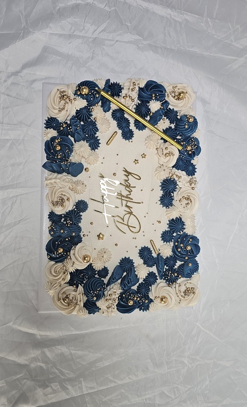 Blue & Ivory Rosettes Sheet Cake, a bespoke Gourmet Cake by Cakes Designs 3NL